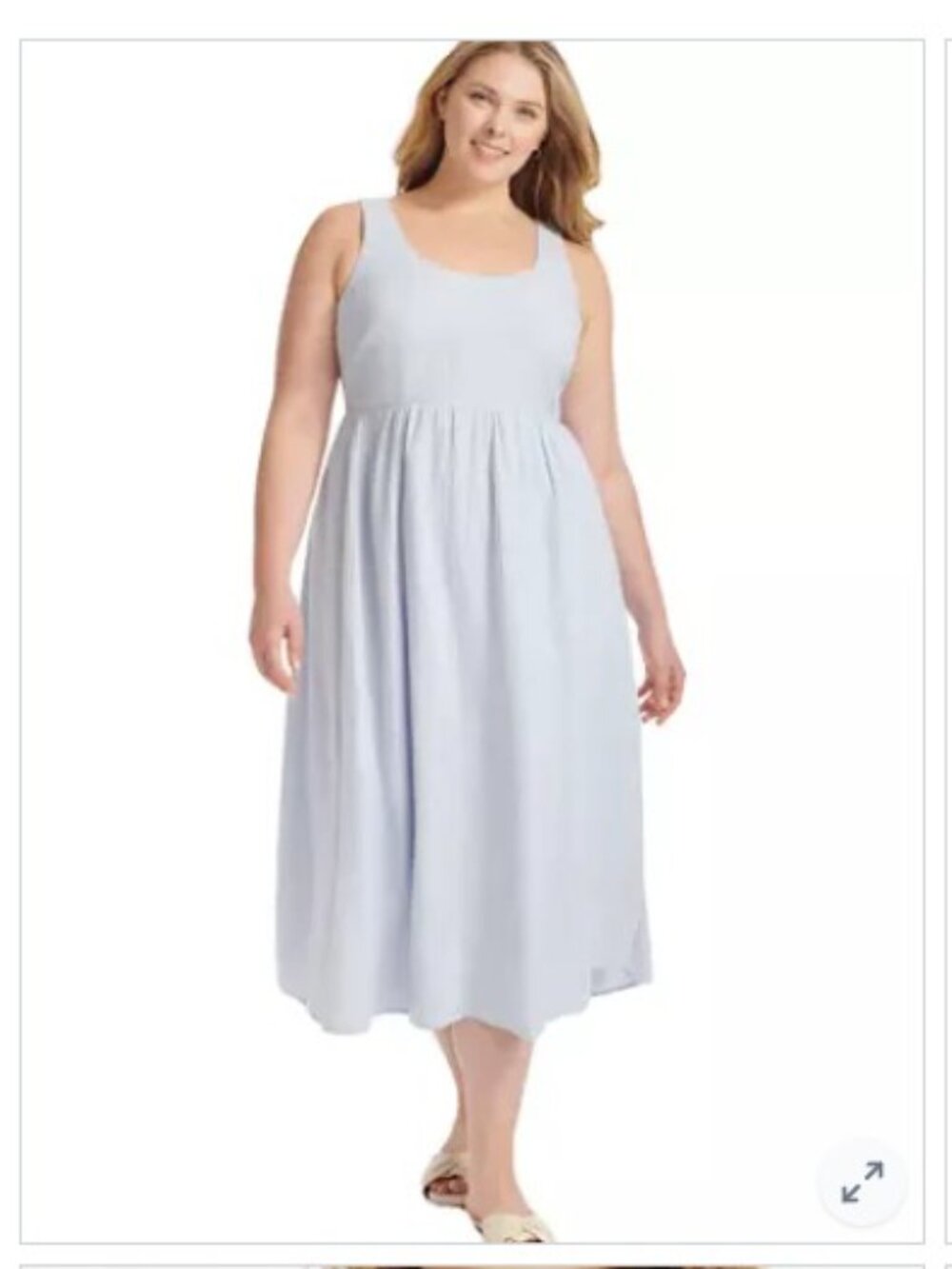 DKNY 100% Cotton Gauze Knit Midi‎ Dress with Scoop Neck Frost Blue Size L